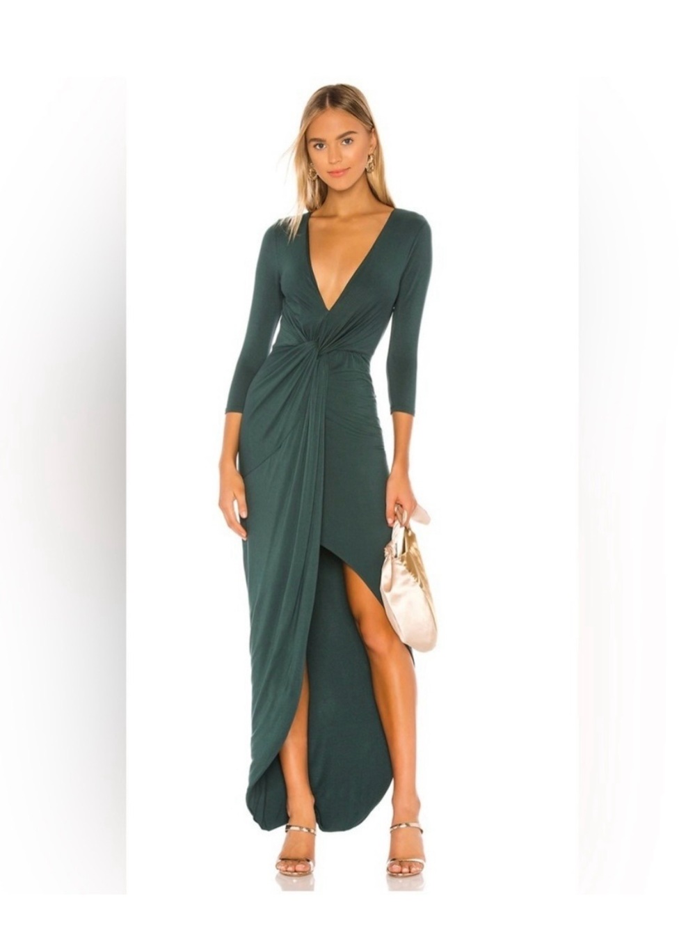 Lovers + Friends Sundance Deep Green Twist-Front Maxi Dress - V-Neck Long NWT